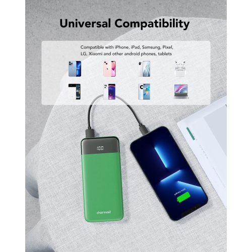 Chargeur portatif, batterie USB-C, écran DEL 10400&nbsp;mAh à chargement rapide 3&nbsp;A, chargeur mince pour iPhone 13 12 11 X 8 7 Samsung S21 S20