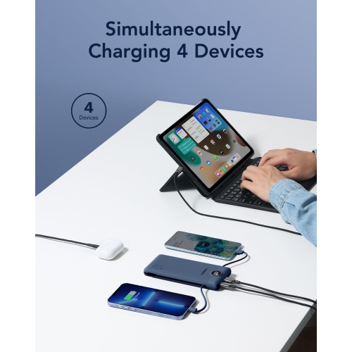 Chargeur portatif pour câbles intégrés iPhone chargement rapide USB-C mince 10000 mAh, prise murale, batterie USB pour iPhone, iPad, Samsung plus de