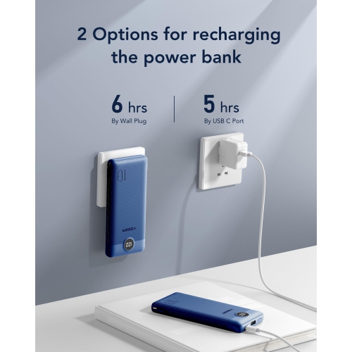 Chargeur portatif pour câbles intégrés iPhone chargement rapide USB-C mince 10000 mAh, prise murale, batterie USB pour iPhone, iPad, Samsung plus de