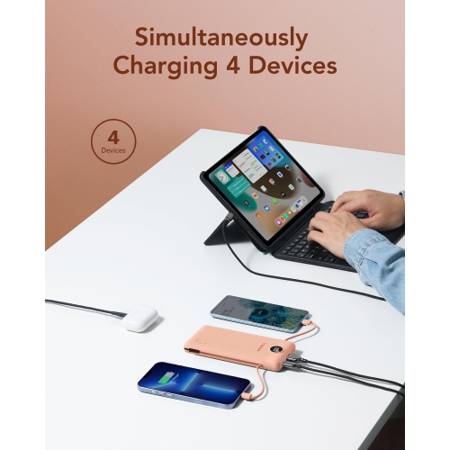 Portable Charger for iPhone Built in Cables Fast Charging USB C Slim 10000 Power Bank, Wall Plug USB Battery Pack for iPhones, iPad, Samsung More