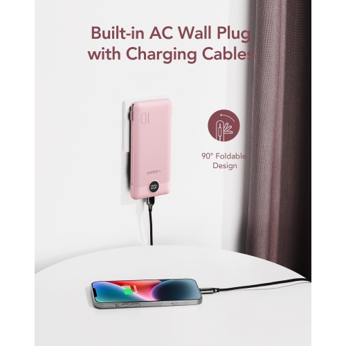 Portable Charger for iPhone Built in Cables Fast Charging USB C Slim 10000 Power Bank, Wall Plug USB Battery Pack for iPhones, iPad, Samsung More