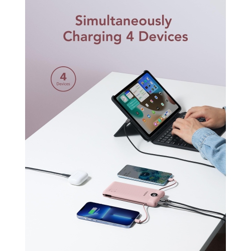 Portable Charger for iPhone Built in Cables Fast Charging USB C Slim 10000 Power Bank, Wall Plug USB Battery Pack for iPhones, iPad, Samsung More