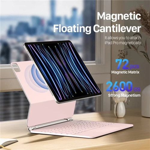 iPad Air 13 / Pro 12.9 (2022/2021/2020/2018) Case | Magnetic Bluetooth Keyboard Leather Cover - Pink