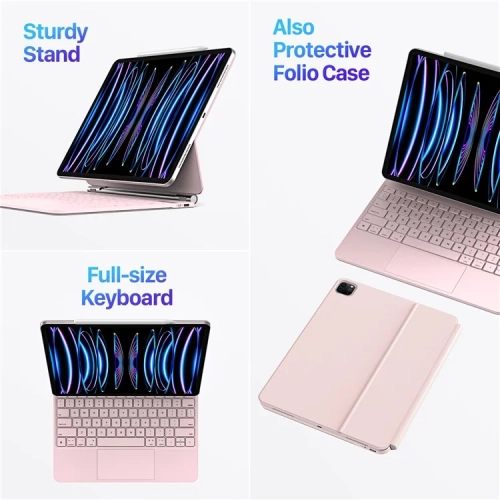 iPad Air 13 / Pro 12.9 (2022/2021/2020/2018) Case | Magnetic Bluetooth Keyboard Leather Cover - Pink