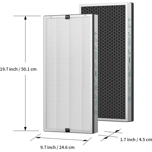 Jafända JF888 2 Pack Replacement Filter, H13 True HEPA Filter, with 2.12 lb Act. Carbon, Pollen Dust Pet Odor VOCs Allergies Smoke, Households with