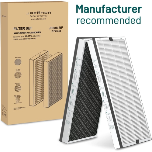 Jafända JF888 2 Pack Replacement Filter, H13 True HEPA Filter, with 2.12 lb Act. Carbon, Pollen Dust Pet Odor VOCs Allergies Smoke, Households with