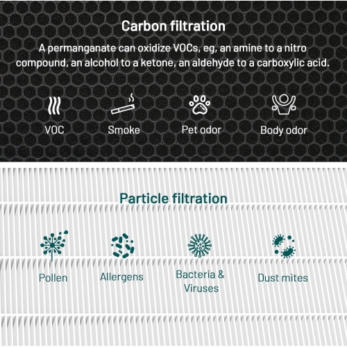 Filtre de rechange Jafända JF888, paquet de 2 filtres à COV, avec charbon actif 4,4&nbsp;lb et SP-Permanganate granuleux, retirer le formaldéhyde,