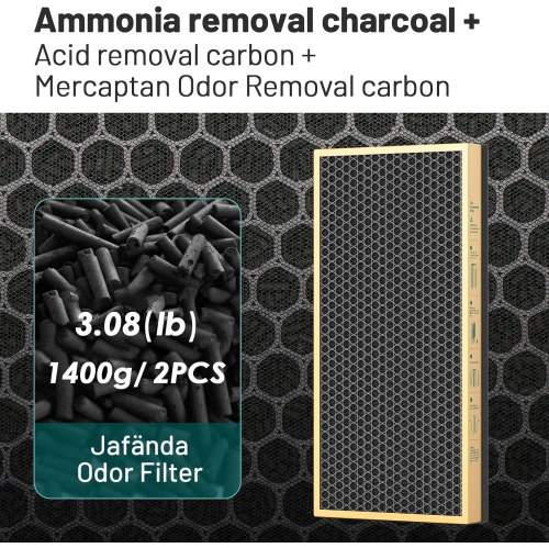 Jafända JF888 Replacement Filter, 2 Pack Specialized Odor Filters, 3.08 lb Modified Activated Carbon, Remove Ammonia, Amine, Mercaptan Odor, Pet