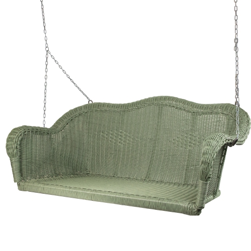 50" Moss Green and Silver Resin Wicker Swing with Chain
