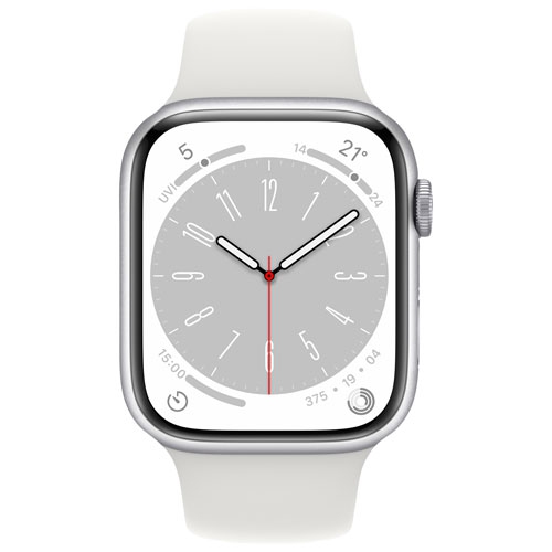 Refurbished - Apple Watch Series 8 (GPS) 45mm Silver Aluminum Case with White Sport Band - Small/Medium