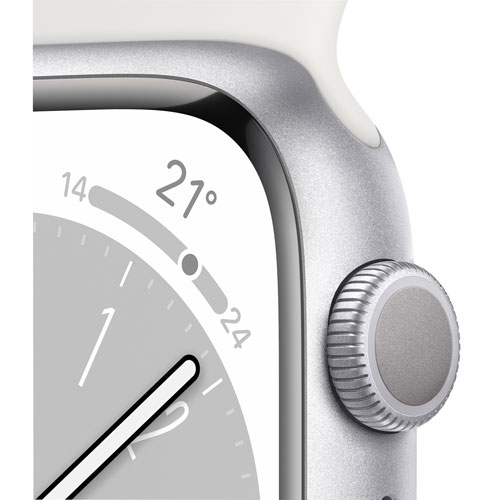Apple Watch Series 8 (GPS) 45mm Silver Aluminum Case with White Sport Band - Small/Medium by APPLE - Refurbished condition - Image 6