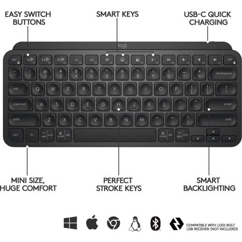 Clavier ergonomique rétroéclairé Bluetooth MX Keys Mini de Logitech - Noir