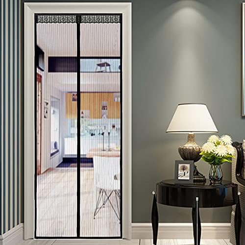 KUNOVA Size Up to 34"x82" Max Magnetic Screen Door Double Instant Mesh Curtain with Full Frame Magic Tape Mesh Door Cover for Front Door and Home