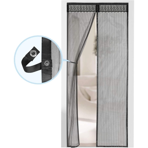 KUNOVA Size Up to 34"x82" Max Magnetic Screen Door Double Instant Mesh Curtain with Full Frame Magic Tape Mesh Door Cover for Front Door and Home
