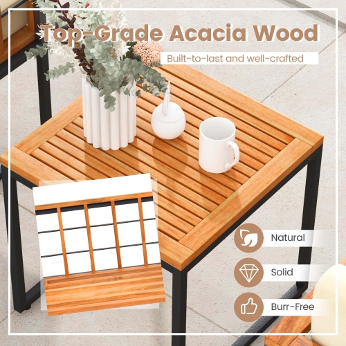 Ensemble de 3 chaises de patio en bois d'acacia avec coussins de siège moelleux en métal de Costway