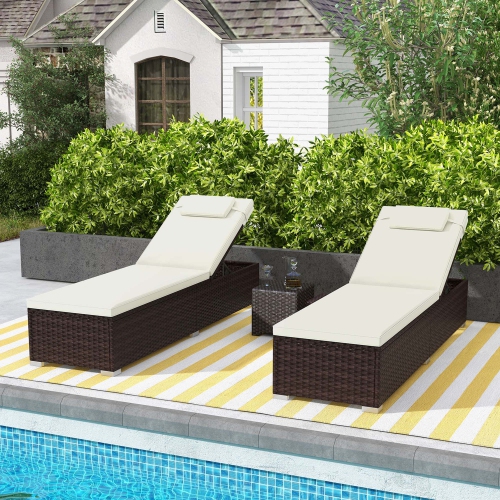 Costway Patio Chaise Lounge Set of 2 with 6-level Backrest, Comfy Seat Cushion & Headrest