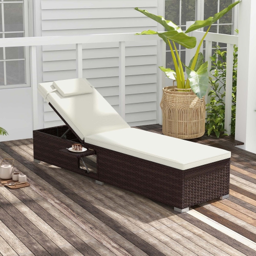Costway Patio Chaise Lounge Set of 2 with 6-level Backrest, Comfy Seat Cushion & Headrest