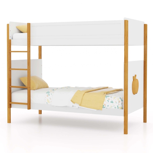 COSTWAY  2-In-1 Twin Over Bunk Bed Frame With Integrated Ladder & Safety Guardrails