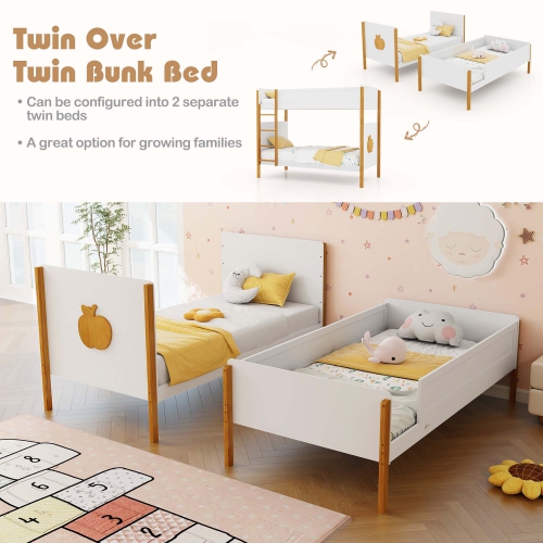 Costway 2-in-1 Twin Over Bunk Bed Frame with Integrated Ladder & Safety Guardrails