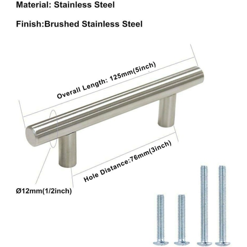 Stanz 40 Pieces Pcs Stainless Steel Brushed Satin Nickle Kitchen Cabinet Pull Handles T Bar Pull; Kitchen Cabinet Hardware, Dresser Drawer Handles 5"