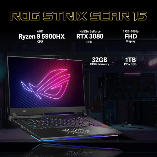 ASUS ROG Strix Scar 15 Gaming Laptop, 15.6" 300Hz IPS FHD Display, AMD Ryzen 9 5900HX, 1TB PCIe SSD, 32GB RAM, Backlit Keyboard, GeForce RTX 3080,