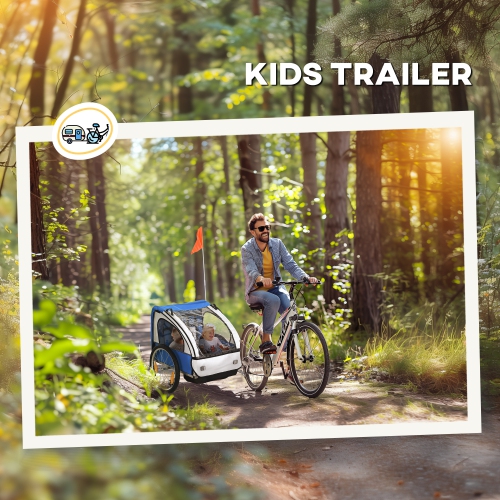 Aosom Double Bike Trailer for Kids Baby Toddler 80lbs Load w/ Steel Frame, 5-Point Safety Belts, Universal Bicycle Connect, Reflectors, Red Flag,