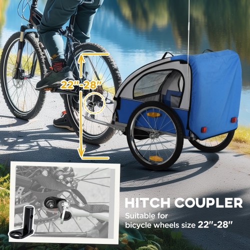 Aosom Double Bike Trailer for Kids Baby Toddler 80lbs Load w/ Steel Frame, 5-Point Safety Belts, Universal Bicycle Connect, Reflectors, Red Flag,