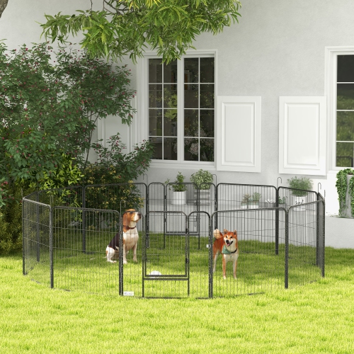 PawHut Dog Playpen, 31.5"W Heavy-Duty Metal Puppy Play Pen, Pet Exercise Fences for Outside and Indoor, DIY Design with Door for Medium Dogs, 12