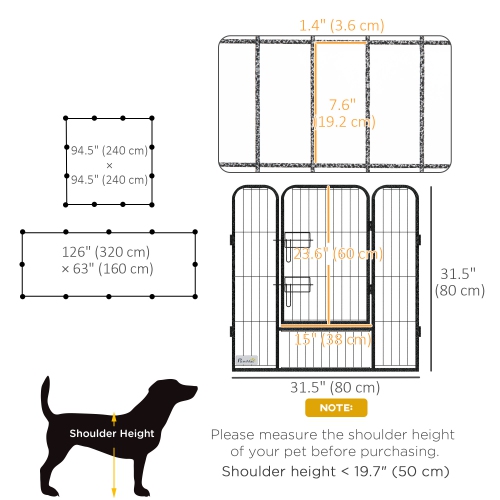 PawHut Dog Playpen, 31.5"W Heavy-Duty Metal Puppy Play Pen, Pet Exercise Fences for Outside and Indoor, DIY Design with Door for Medium Dogs, 12