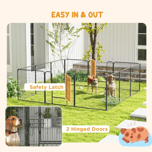 PawHut Dog Playpen, 31.5"W Heavy-Duty Metal Puppy Play Pen, Pet Exercise Fences for Outside and Indoor, DIY Design with Door for Medium Dogs, 12