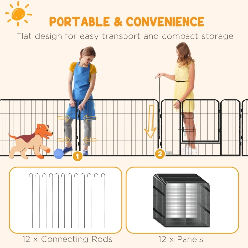 PawHut Dog Playpen, 31.5"W Heavy-Duty Metal Puppy Play Pen, Pet Exercise Fences for Outside and Indoor, DIY Design with Door for Medium Dogs, 12