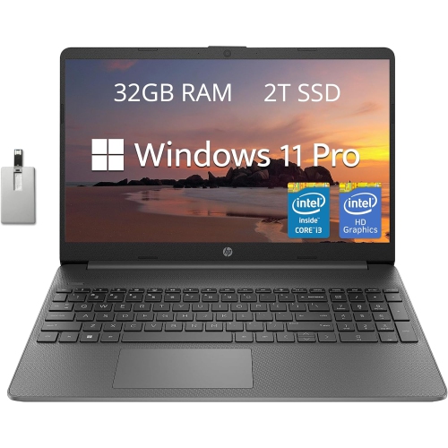 HP 15.6" FHD Laptop, Intel Core i3-1215U, 2TB SSD, 32GB RAM, Intel UHD Graphics, HD Webcam, Numpad, Wi-Fi 6, Bluetooth, Gray, Windows 11 Pro, 32GB Ho