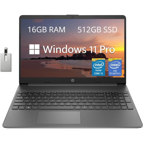 HP 15.6" FHD Laptop, Intel Core i3-1215U, 512GB SSD, 16GB RAM, Intel UHD Graphics, HD Webcam, Numpad, Wi-Fi 6, Bluetooth, Gray, Windows 11 Pro, 32GB