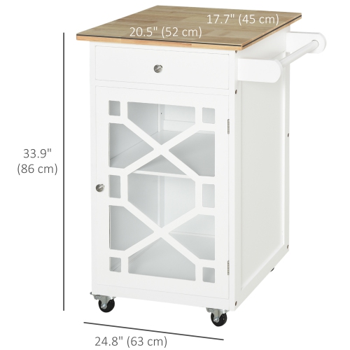 HOMCOM – îlot de cuisine roulant avec rangement, chariot de cuisine sur roulettes avec tiroir, porte en verre, porte à serviettes et tablette