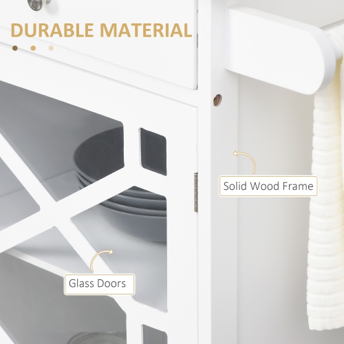 HOMCOM – îlot de cuisine roulant avec rangement, chariot de cuisine sur roulettes avec tiroir, porte en verre, porte à serviettes et tablette