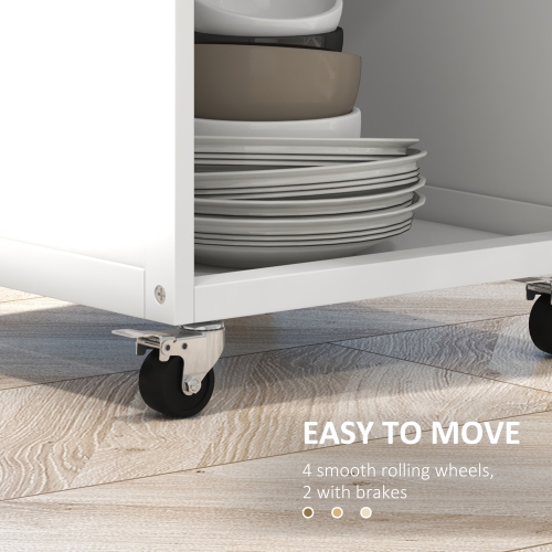 HOMCOM – îlot de cuisine roulant avec rangement, chariot de cuisine sur roulettes avec tiroir, porte en verre, porte à serviettes et tablette