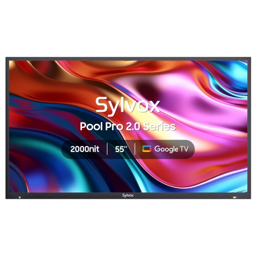 SYLVOX Outdoor TV, 55" Full Sun Smart Outdoor TV, IP55 Waterproof, Voice Remote, 2000nits Weatherproof Television, Google Assistant Chromecast(Pool P