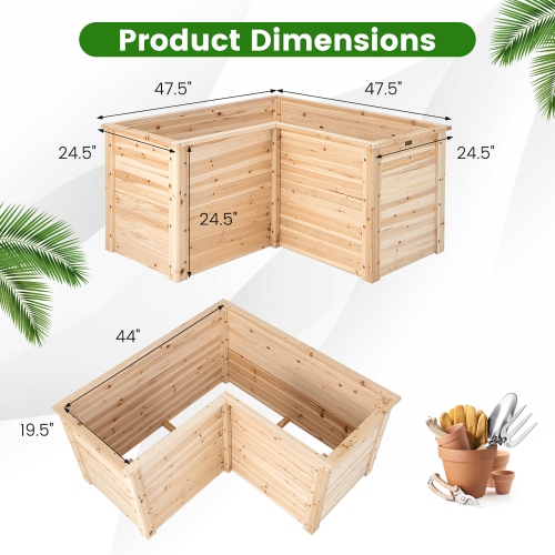Costway 24" L-Shaped Deep Root Planter Box Wooden Raised Garden Bed with Open-Ended Base