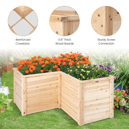 Costway 24" L-Shaped Deep Root Planter Box Wooden Raised Garden Bed with Open-Ended Base