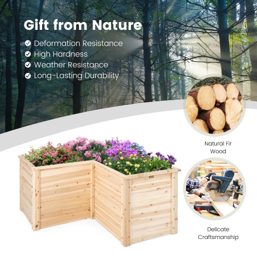 Costway 24" L-Shaped Deep Root Planter Box Wooden Raised Garden Bed with Open-Ended Base