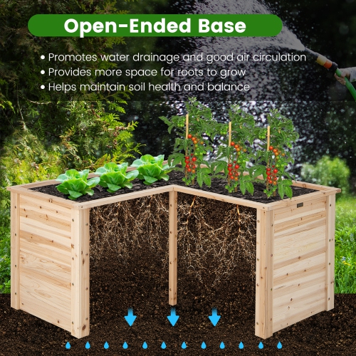 Costway 24" L-Shaped Deep Root Planter Box Wooden Raised Garden Bed with Open-Ended Base