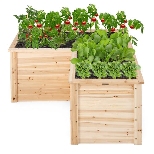 Costway 24" L-Shaped Deep Root Planter Box Wooden Raised Garden Bed with Open-Ended Base