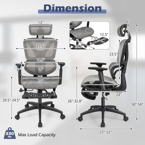Costway Mesh Office Chair Executive Chair with 90°-120° Tilting Backrest Lumbar Support