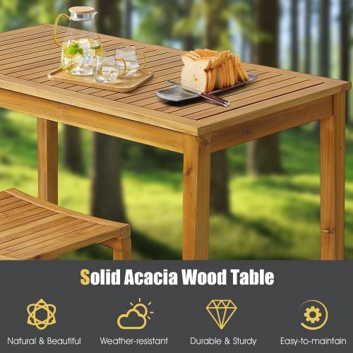 Costway 7 PCS Acacia Wood Bar Table Set 45" Rectangular Dining Table & 6 Saddle Stools