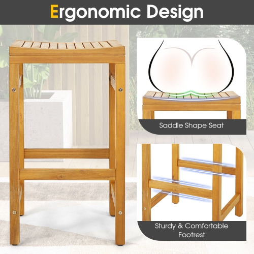 Costway 7 PCS Acacia Wood Bar Table Set 45" Rectangular Dining Table & 6 Saddle Stools