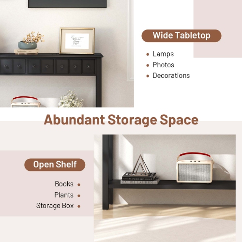 Table d'entrée rétro de 60 po avec 4 tiroirs et tablette ouverte de Costway