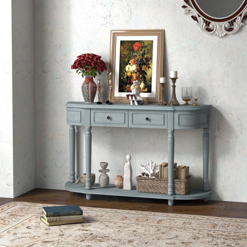 Costway 52" Long Sofa Table with 2 Drawers & Open Shelf Retro Console Table with Storage
