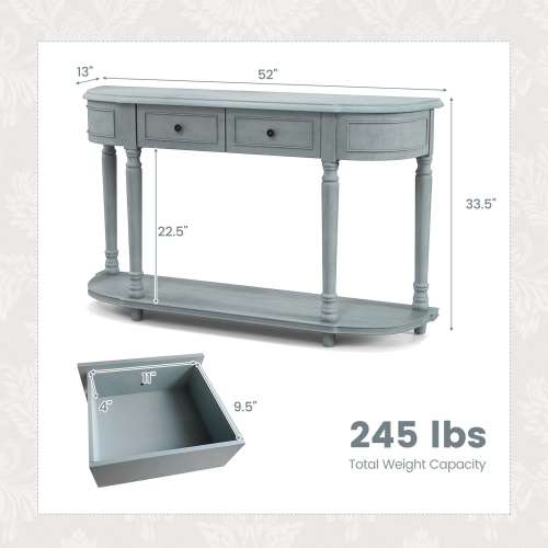 Costway 52" Long Sofa Table with 2 Drawers & Open Shelf Retro Console Table with Storage