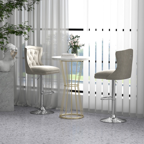 Costway Set of 2 Bar Chairs Dutch Velvet Bar Stool with Footrest Metal Base Anti-Slip Ring