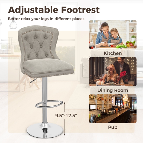 Costway Set of 2 Bar Chairs Dutch Velvet Bar Stool with Footrest Metal Base Anti-Slip Ring